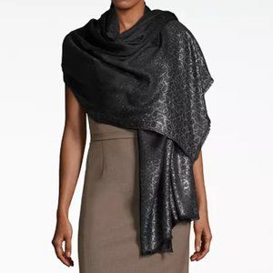 Calvin Klein Women's Ck Logo Lurex Pashmina Scarf Black One Size